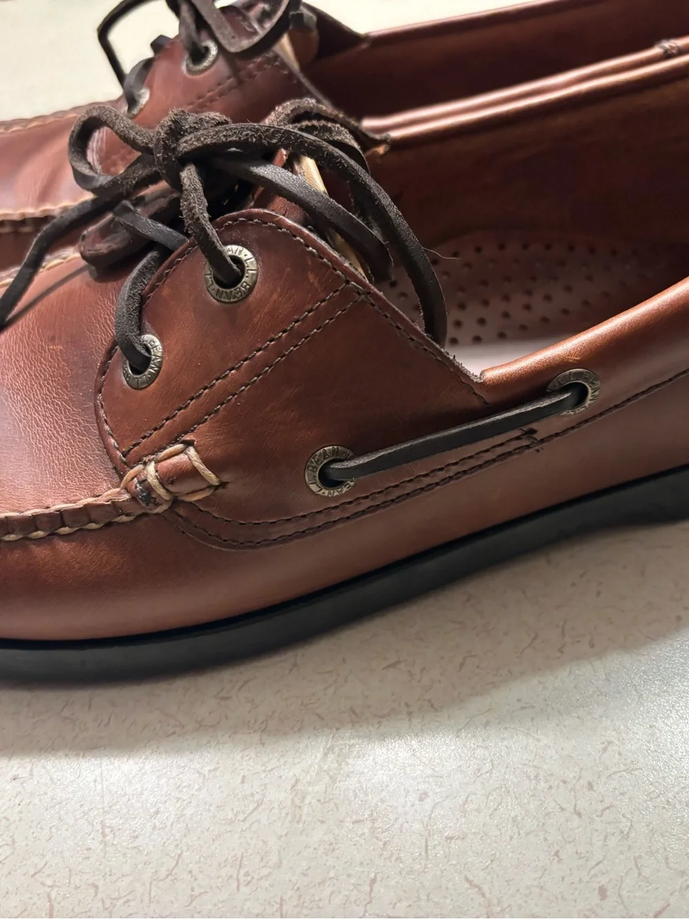 L.L. Bean Men’s Brown Leather Boat Shoes with Dark Brown Laces
